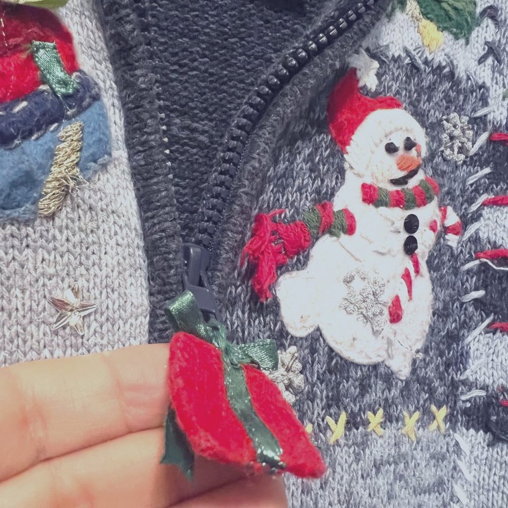 Tiara Vintage Ugly Christmas Sweater- Snowmen sparkle cardigan women's PL-Holida - Picture 6 of 12